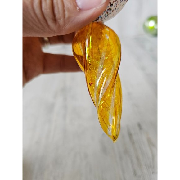 Vintage radko shiny Brite yellow tinsel glitter greetings bell spiral ornament X - Picture 7 of 8